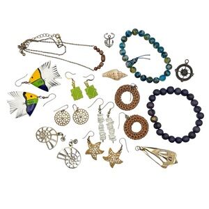 Vintage Jewelry Assortment Boho Coastal Beachy Accessories Bundle 14pc Estate